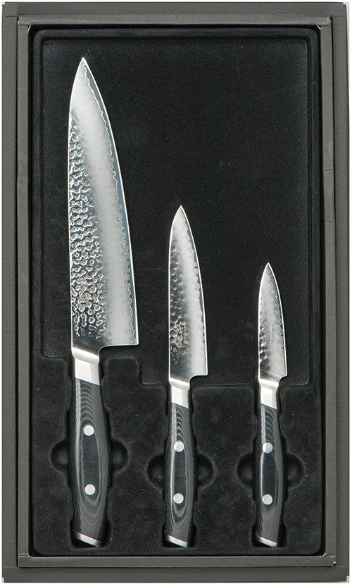 yaxell tsuchimon messenset van 3, koksmes 20 cm, universeel mes 12 cm en schilmes 8 cm