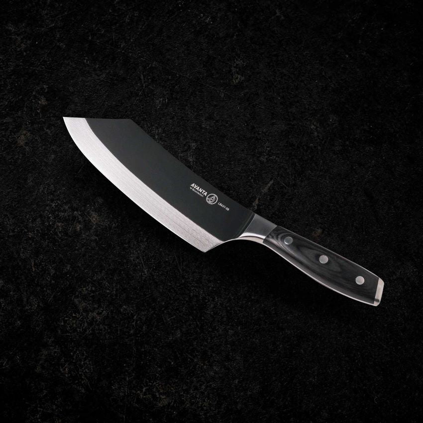 messermeister bennie kendrick bbq mes avanta 20 cm zwart op zwarte tafel