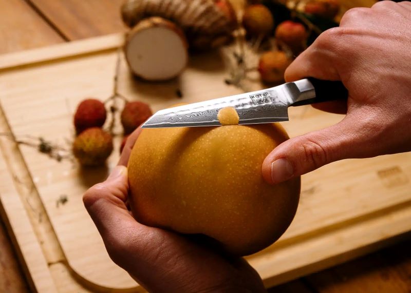 appel schillen met kotai bunka damascus schilmes 9 cm ebbenhout