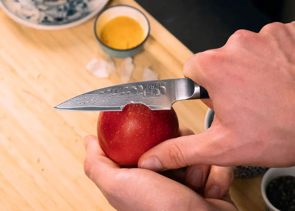 appel schillen met kotai pakka damascus schilmes 9 cm pakkahout