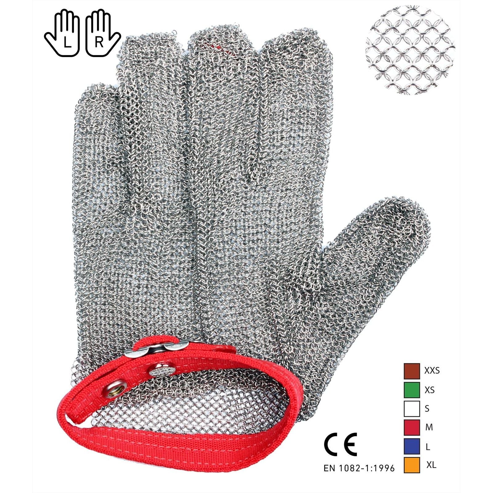 Austernhandschuh Edelstahl 21,5 cm Größe M CE-zertifiziert Rot