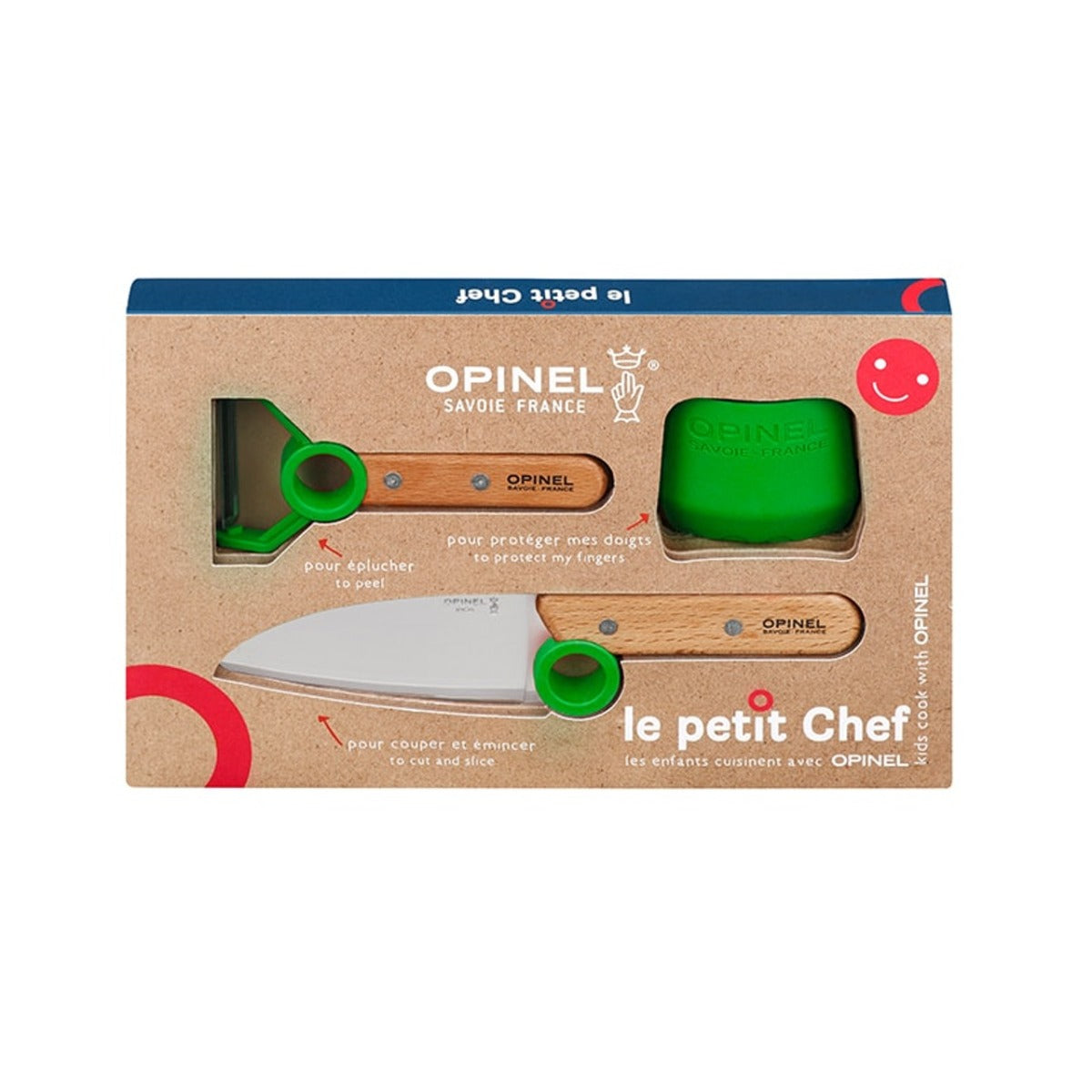 opinel le petit chef kindermessenset 3 delig groen in doos voorkant