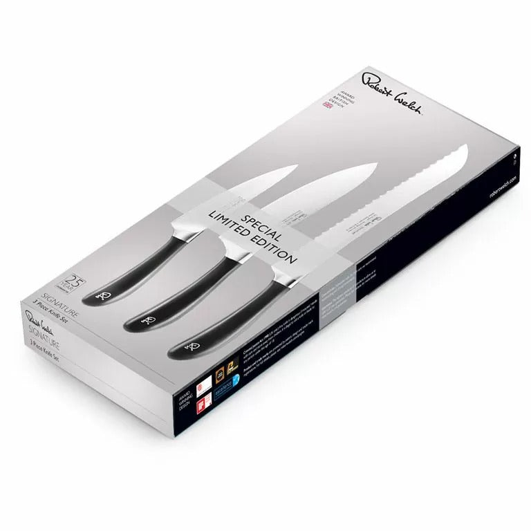 Robert Welch Signature set keuken-, koks- en broodmes in verpakking