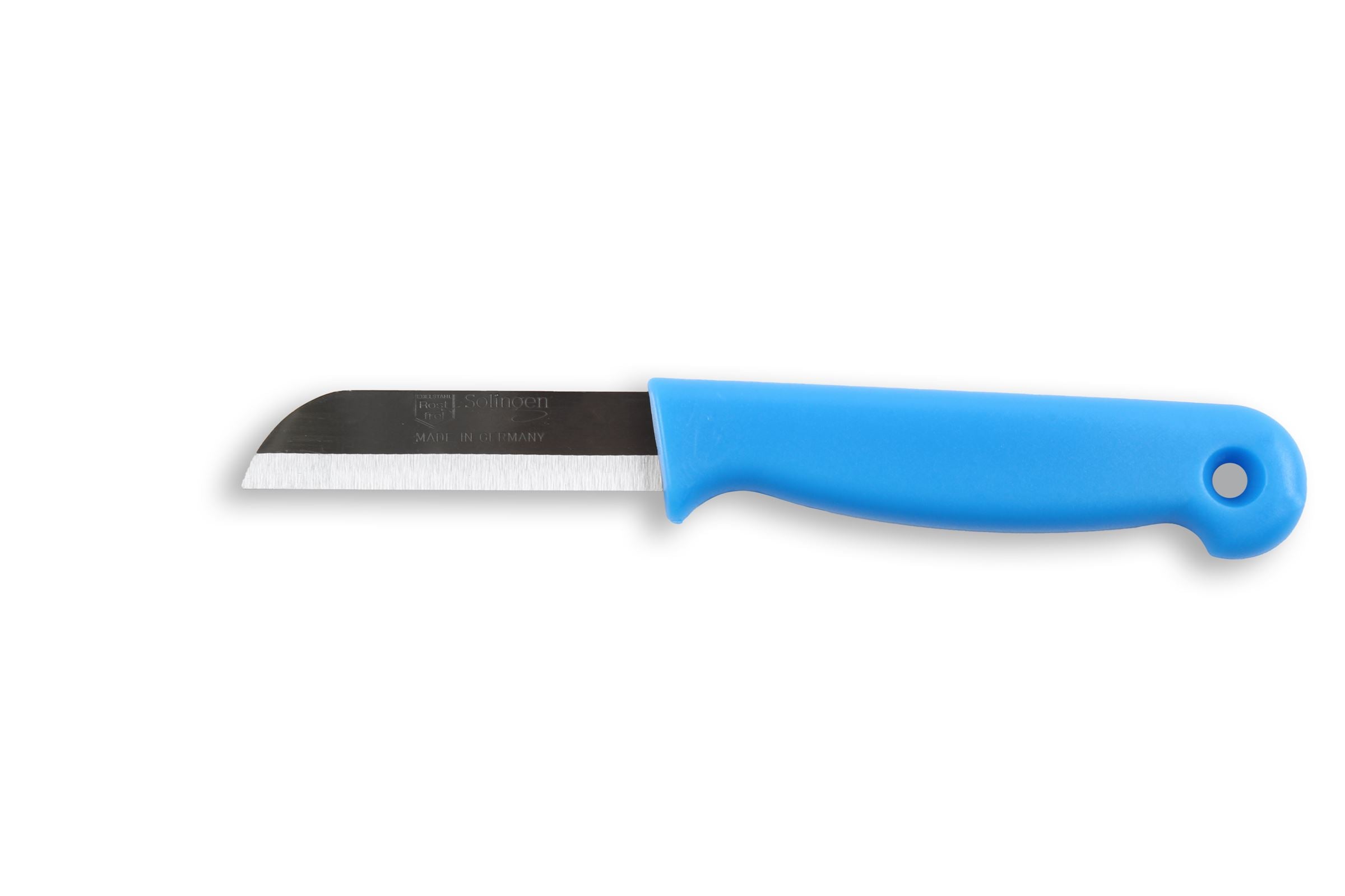 Solingen Kartoffelmesser blau mit Loch Edelstahl 6 cm auf Karte 12 Stück