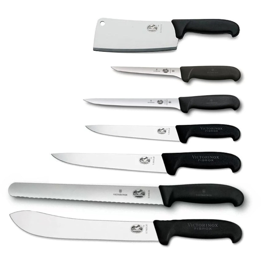 victorinox fibrox slagersmessenset rvs 7 deilg zwart kunststof