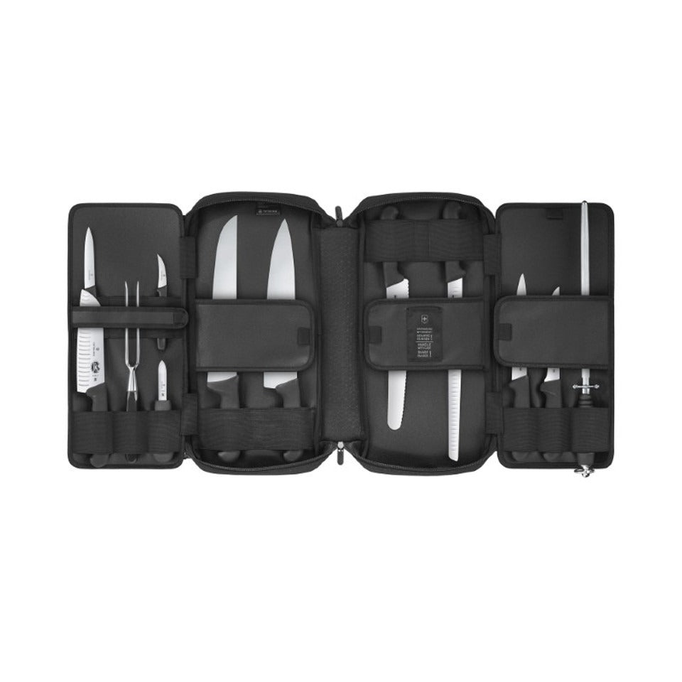 victorinox fibrox messenset zwart tas met 9 messen in tas