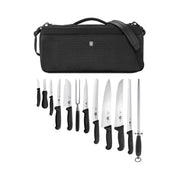 victorinox fibrox messenset zwart tas met 9 messen aanzetstaal en vleesvork