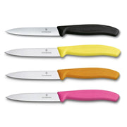 Victorinox Schälmesser 8 cm, Edelstahl, glatt, 4er-Set, verschiedene Farben (Schwarz, Gelb, Orange, Pink)
