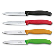 Victorinox Schälmesser 8 cm, Edelstahl, glatt, 4er-Set, verschiedene Farben (Schwarz, Rot, Orange, Grün)