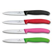 Victorinox Schälmesser 8 cm, Edelstahl, glatt, 4er-Set, verschiedene Farben (Schwarz, Rot, Pink, Grün)