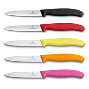 Victorinox Schälmesser 8 cm, Edelstahl, glatt, 5er-Set, verschiedene Farben (Schwarz, Rot, Gelb, Orange, Pink)