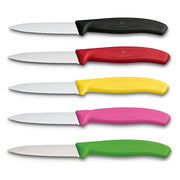 Victorinox Schälmesser, 8 cm, Edelstahl, gezahnt, 5er-Set, verschiedene Farben (Schwarz, Rot, Gelb, Pink, Grün)