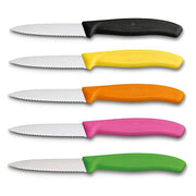 Victorinox Schälmesser, 8 cm, Edelstahl, gezahnt, 5er-Set, verschiedene Farben (Schwarz, Gelb, Orange, Pink, Grün)