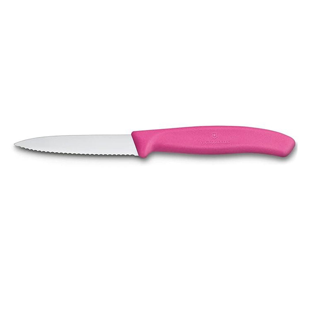Victorinox Schälmesser 8 cm, Edelstahl, gezahnt, 6er-Set, verschiedene Farben (Schwarz, Rot, Gelb, Orange, Pink, Grün)