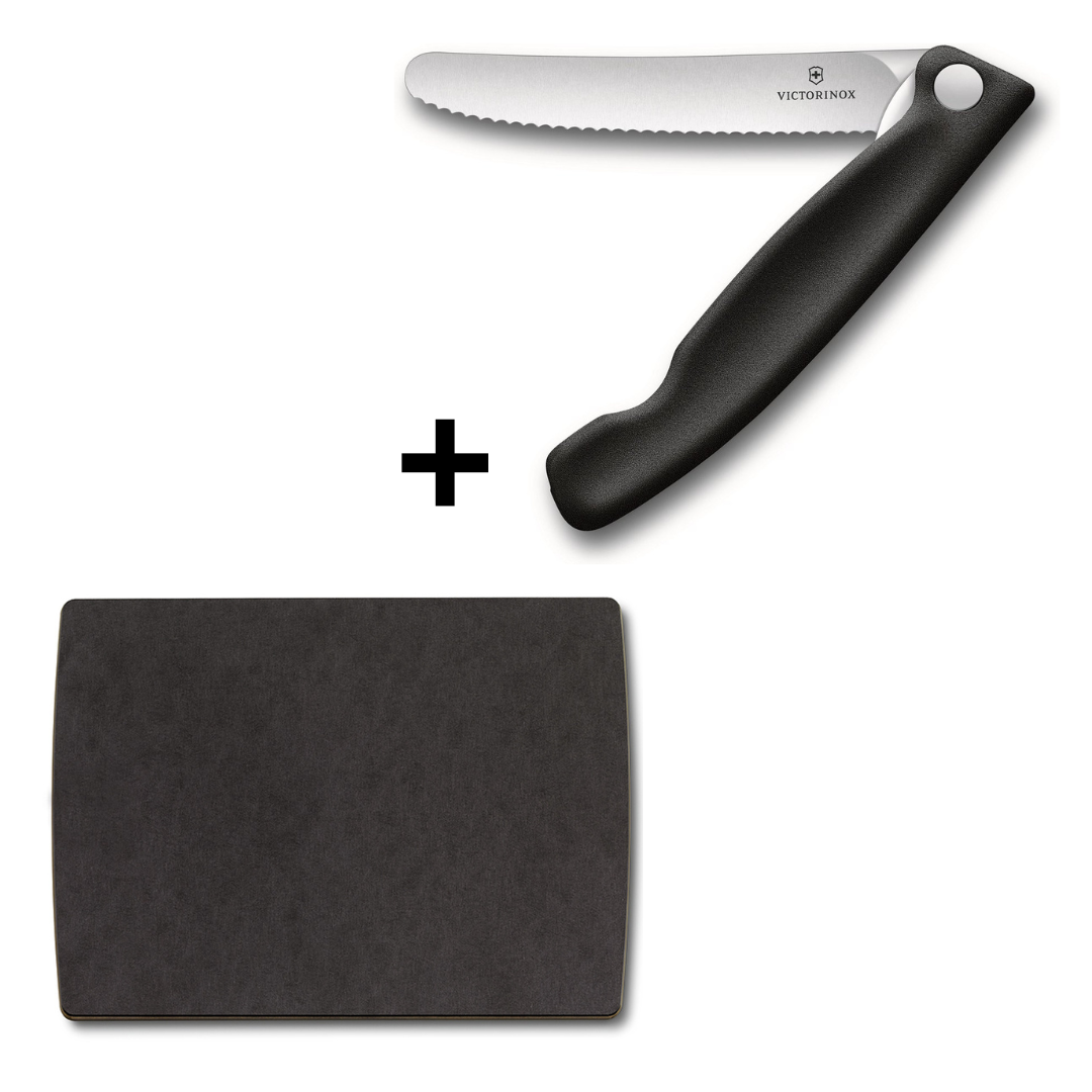 Victorinox Inklapbaar Schilmes Zwart + Snijplank - Swiss Classic 2-delig