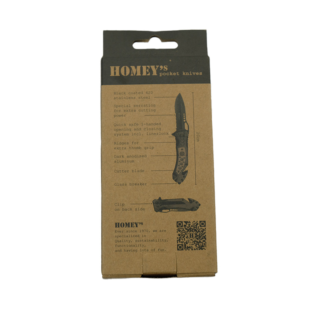 Homey's Zakmes Escape K1 RVS Glasbreker Zwart