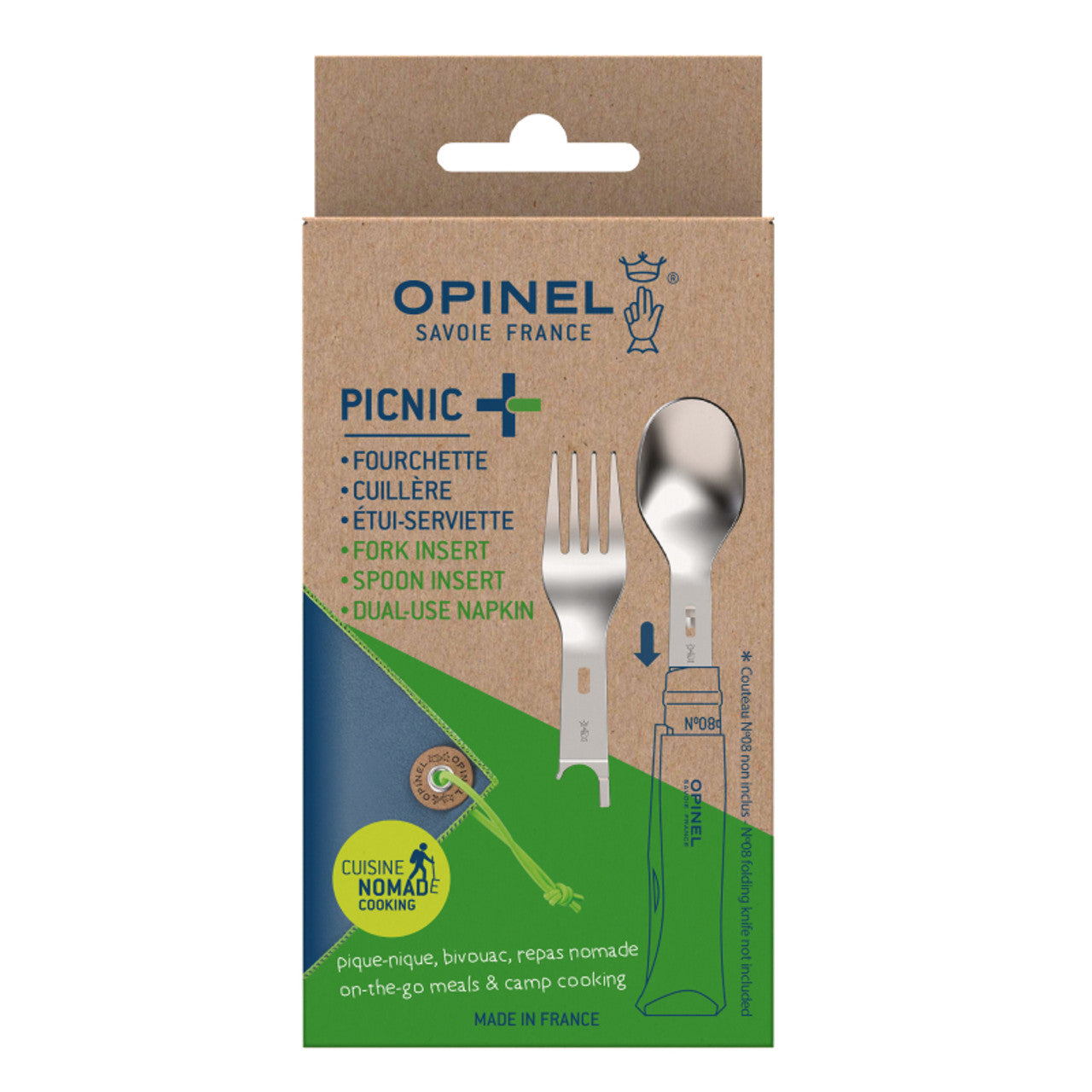 Opinel Outdoor Bestekset Picnic Plus 3-delig (Lepel, Vork)
