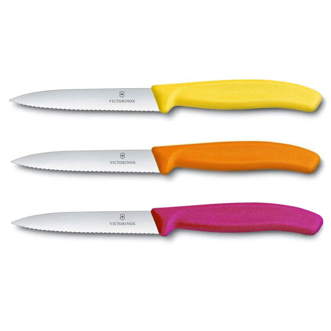 Victorinox Schälmesser 8 cm, Edelstahl, glatt, 6er-Set, verschiedene Farben (Schwarz, Rot, Gelb, Orange, Pink, Grün)
